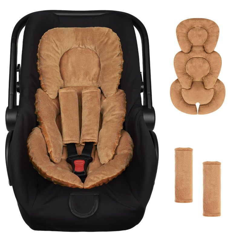 GFU Infant Car Seat Insert Head and Body Support Reversible Newborn Insert for Carseat with Strap Pads Soft Stroller Cushion Pillow Insert for Boys and Girls Fits for Stroller Swing Brown - Image 2