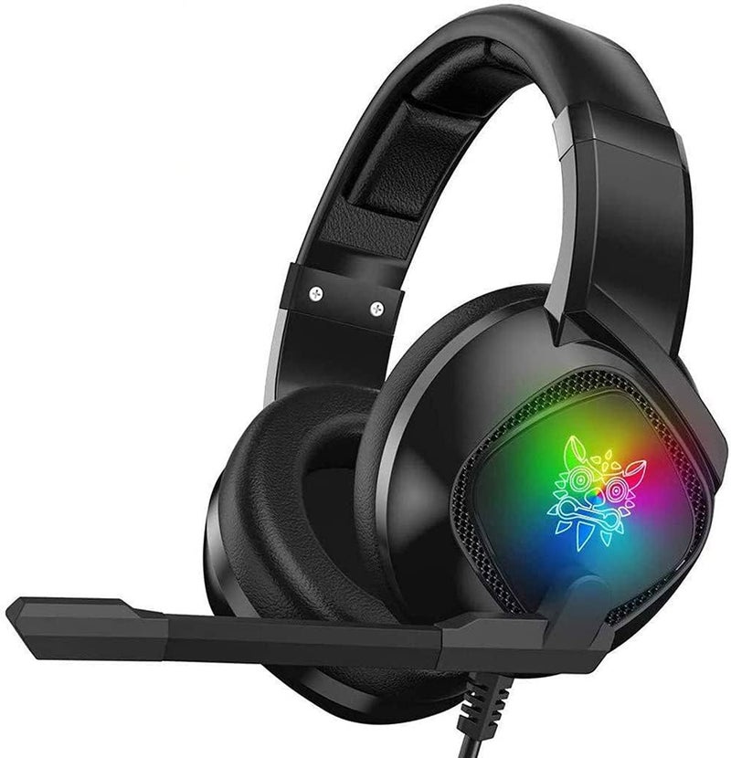 إف إتش سماعة ألعاب Onikuma K19 مع ميكروفون، سماعة رأس لـ PS4 PS5 Xbox مع ميكروفون وإضاءة LED RGB، إلغاء الضوضاء وصوت محيطي لأجهزة Playstation والكمبيوتر PC وMac وXbox One - أسود - Image 1