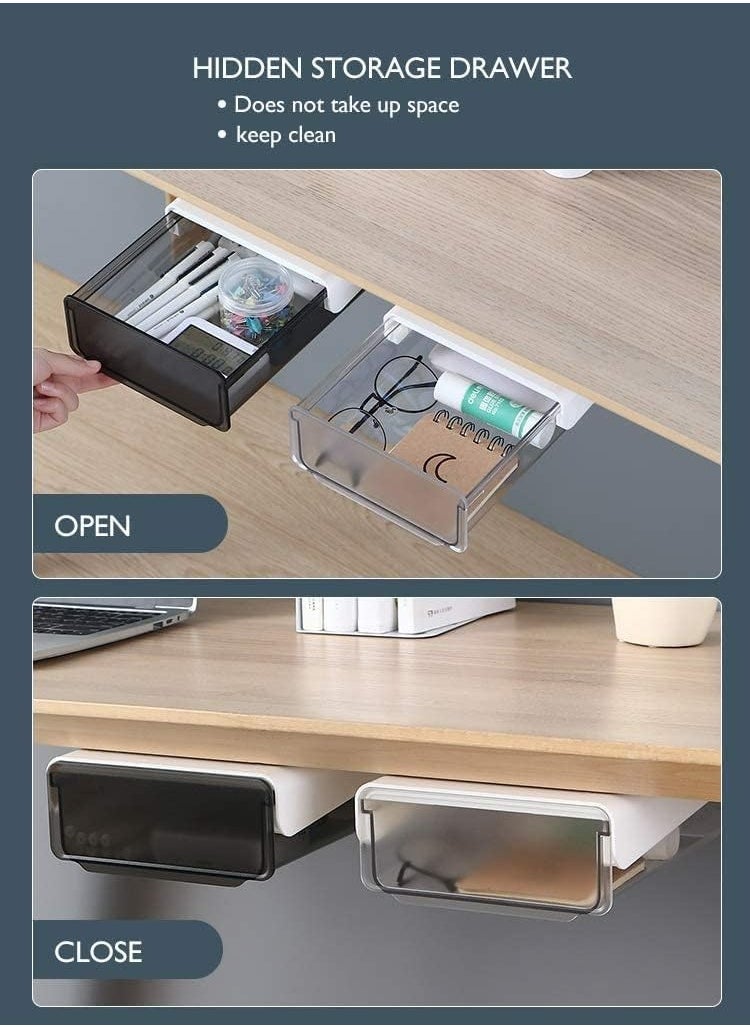 Oasisgalore 2 Pack Self-Adhesive Under Desk Drawer Organizers, Hidden Slide-Out Storage, for Office/Home, Stick-On Mount  - Image 4