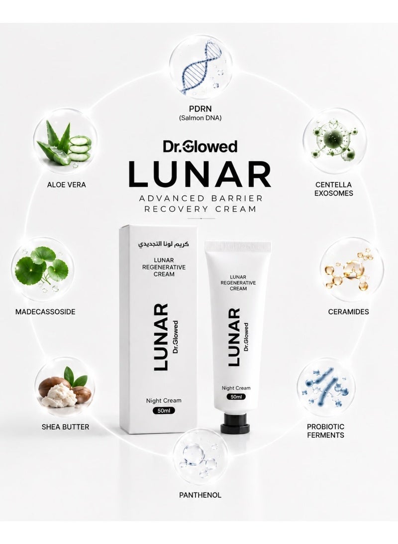 Dr. Glowed LUNAR Regenerative Cream 50ml – PDRN (Salmon DNA), Centella Exosomes, Ceramides | Barrier Repair & Hydrating Face Cream - Image 2