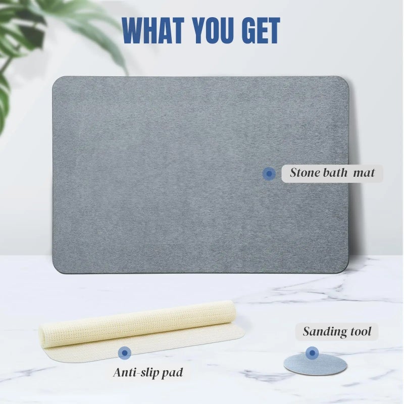 Bluejw Eco-Friendly Large Diatomaceous Earth Bath Mat - Super Absorbent, Quick Drying, Non-Slip Diatomite Stone Bath Mats for Bathroom - Image 4