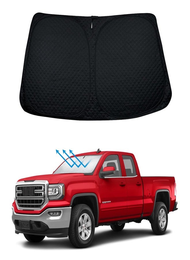 بست فيو واقي الشمس الأمامي BESTVIEW متوافق مع سيارات GMC Sierra 1500 و2500 و3500 موديلات 2014 و2015 و2016 و2017 و2018، واقي شمس عاكس قابل للطي، مصنوع من مادة 240T مطورة بخمس طبقات - Image 1