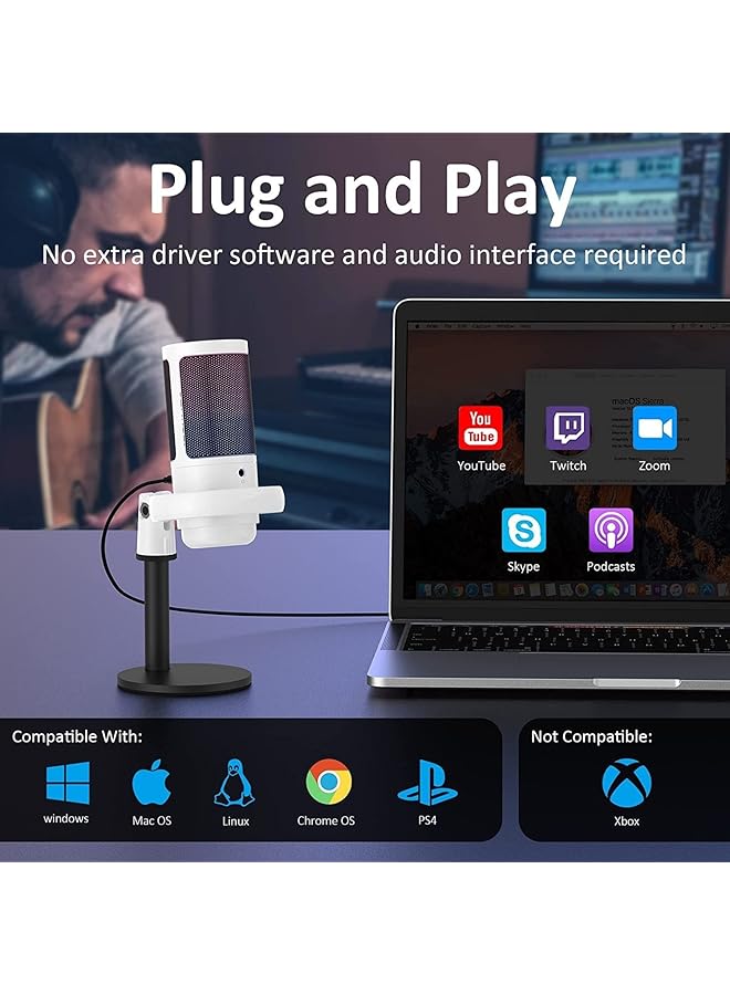 DMG TECH Gaming Microphone Condenser Microphone Suitable For Mac/Ps4/Ps5 Usb Microphone For Pc With Rgb Touch Mute Plug And Play Gain Knob & Monitoring Mic For Singing Recording Streaming Podcasts - Image 5