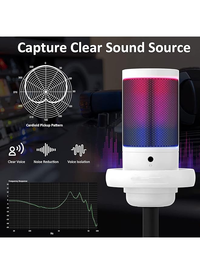 DMG TECH Gaming Microphone Condenser Microphone Suitable For Mac/Ps4/Ps5 Usb Microphone For Pc With Rgb Touch Mute Plug And Play Gain Knob & Monitoring Mic For Singing Recording Streaming Podcasts - Image 3
