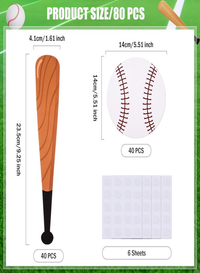 FOBSME 80 Pcs Baseball and Baseball Bat Cutouts Paper Baseball Die-Cuts Baseballs Theme Bulletin Board Cutouts with Glue Points for Sport Theme Birthday Party Classroom Wall Cabinets Decorations - Image 2