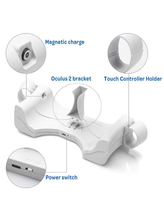 قاعدة شحن سريعة لنظارة Oculus Quest 2 - محطة شحن USB مع ضوء متناسق ورف تخزين لوحدات التحكم لسماعة الواقع الافتراضي.