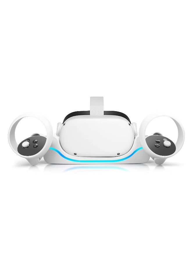 قاعدة شحن سريعة لنظارة Oculus Quest 2 - محطة شحن USB مع ضوء متناسق ورف تخزين لوحدات التحكم لسماعة الواقع الافتراضي.