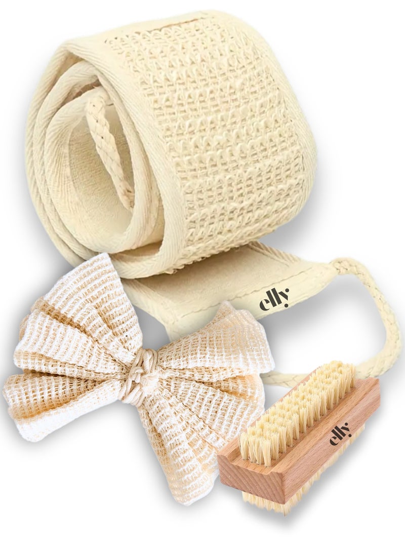 ELLY - Spa Set for Body Care – Luffa Sponge, Long Back Raffia Sponge & Nail Scrubber Tool – Exfoliating, Natural Bath Essentials for Soft Skin & Relaxation - Image 1