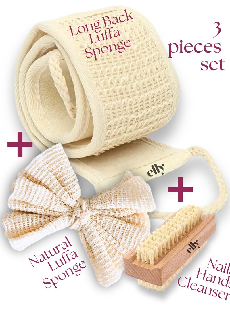 ELLY - Spa Set for Body Care – Luffa Sponge, Long Back Raffia Sponge & Nail Scrubber Tool – Exfoliating, Natural Bath Essentials for Soft Skin & Relaxation - Image 2
