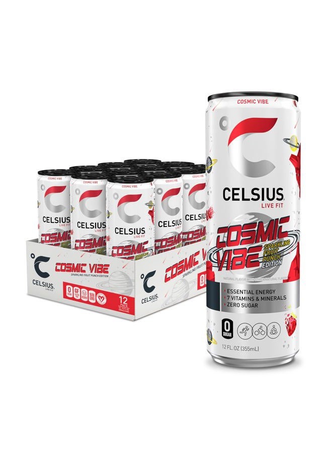 CELSIUS مشروب الطاقة الفوار بنكهة الفواكه الكونية، خالي من السكر، 12 أونصة سائلة (عبوة من 12) - Image 1