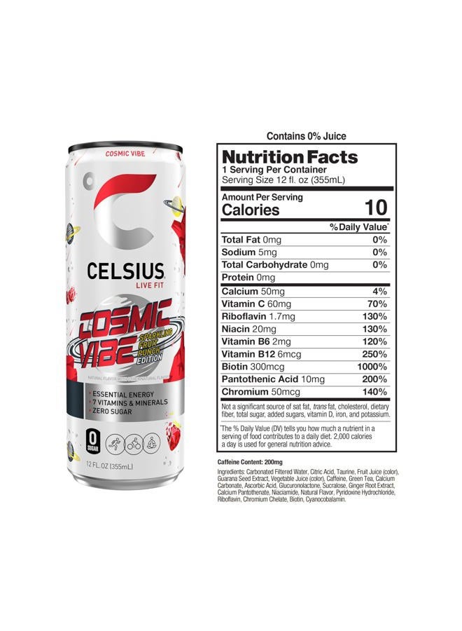 CELSIUS مشروب الطاقة الفوار بنكهة الفواكه الكونية، خالي من السكر، 12 أونصة سائلة (عبوة من 12) - Image 3
