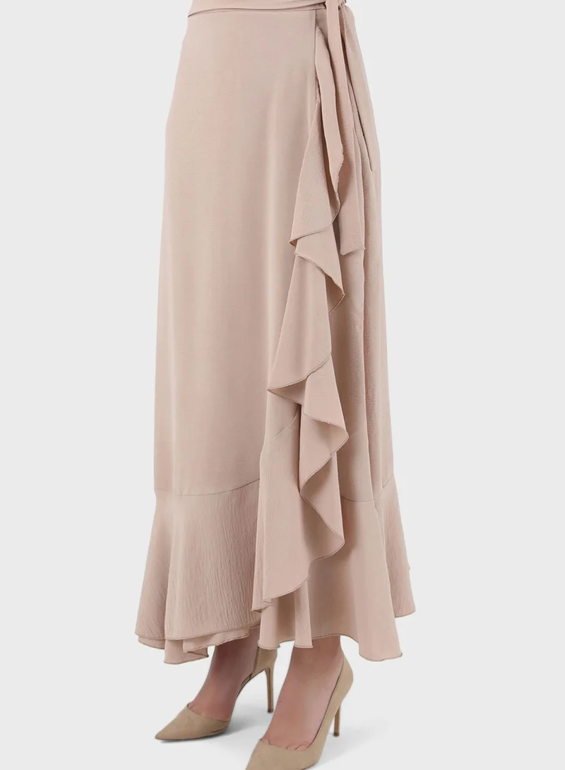 Refka by modanisa Waterfall Trim High Waist Skirt