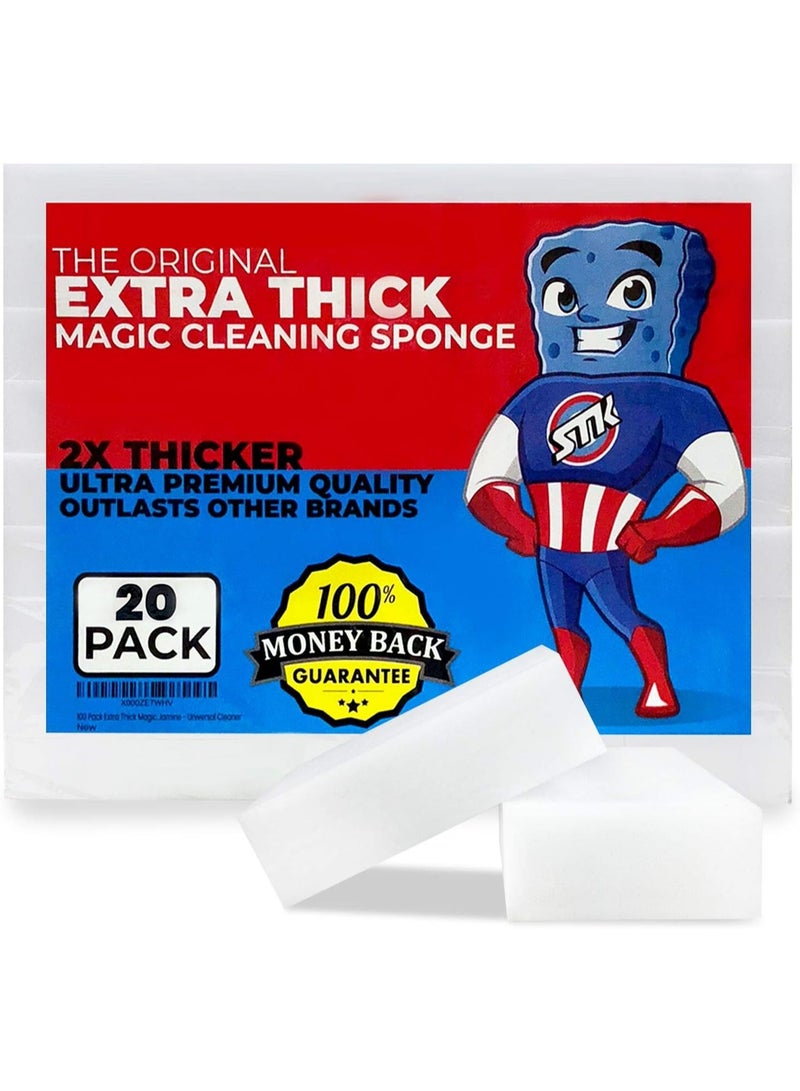 STK 20 Pack Extra Thick Magic Cleaning Pads - Eraser Sponge for All Surfaces - Kitchen-Bathroom-Furniture-Leather-Car-Steel - Just Add Water to Erase All Dirt - Melamine - Universal Cleaner - Image 1