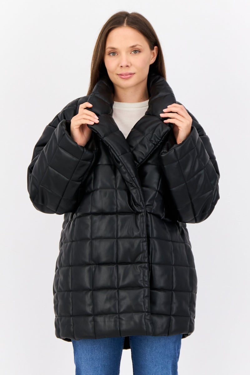 MONKI Women Solid Quilted Jacket, Black - Image 1