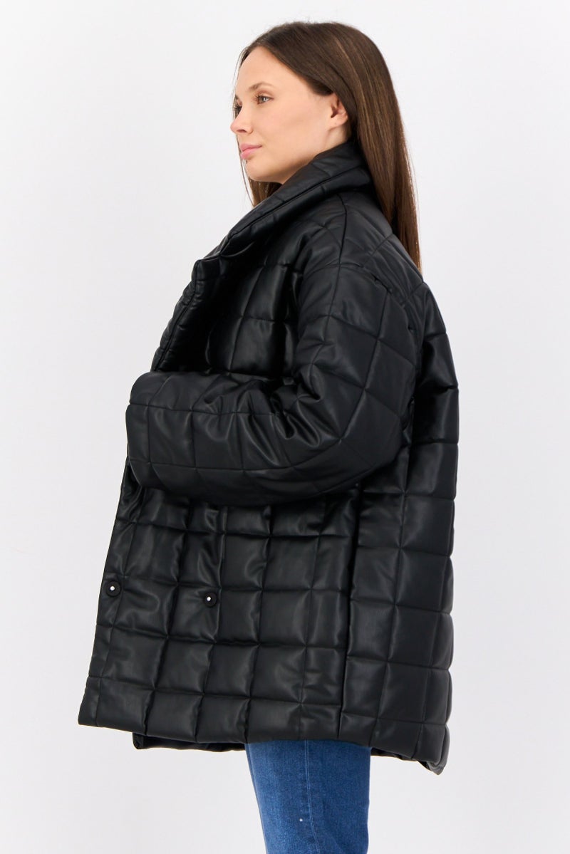 MONKI Women Solid Quilted Jacket, Black - Image 3