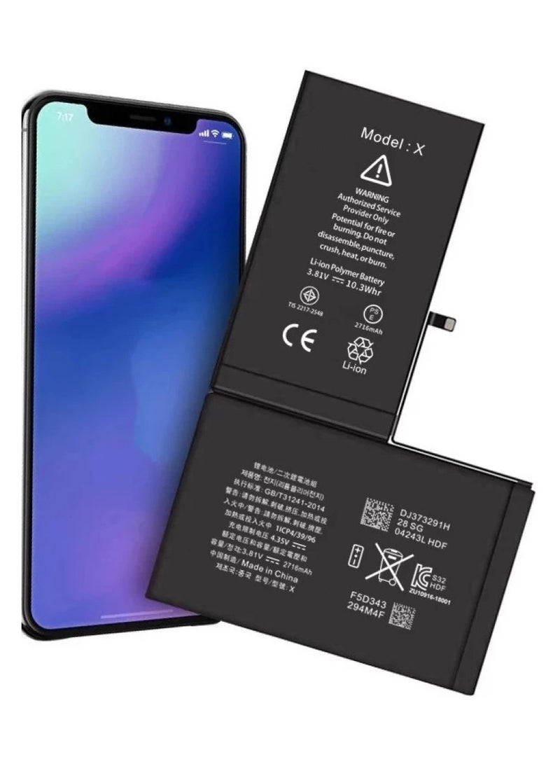 TECH Replacement Battery For Apple iPhone X  2716 mAh Black - Image 1