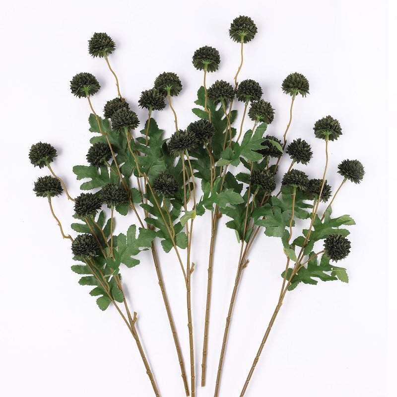 Mizii 6Pcs Green Fake Silk Pompon Mum Artificial Flowers Bulk Small Faux Chrysanthemums with Stems Realistic Floral Decorations for Wedding DIY Bouquet Centerpieces Shower Vase Home Decor (Dark Green) - Image 1