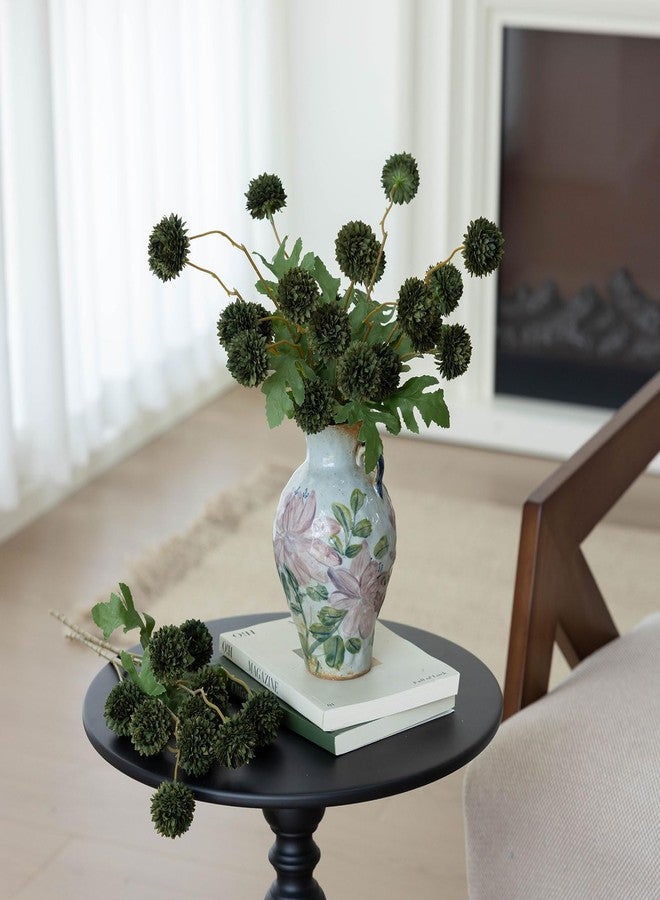 Mizii 6Pcs Green Fake Silk Pompon Mum Artificial Flowers Bulk Small Faux Chrysanthemums with Stems Realistic Floral Decorations for Wedding DIY Bouquet Centerpieces Shower Vase Home Decor (Dark Green) - Image 4