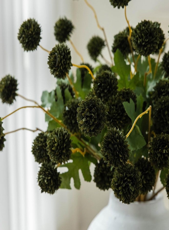Mizii 6Pcs Green Fake Silk Pompon Mum Artificial Flowers Bulk Small Faux Chrysanthemums with Stems Realistic Floral Decorations for Wedding DIY Bouquet Centerpieces Shower Vase Home Decor (Dark Green) - Image 5