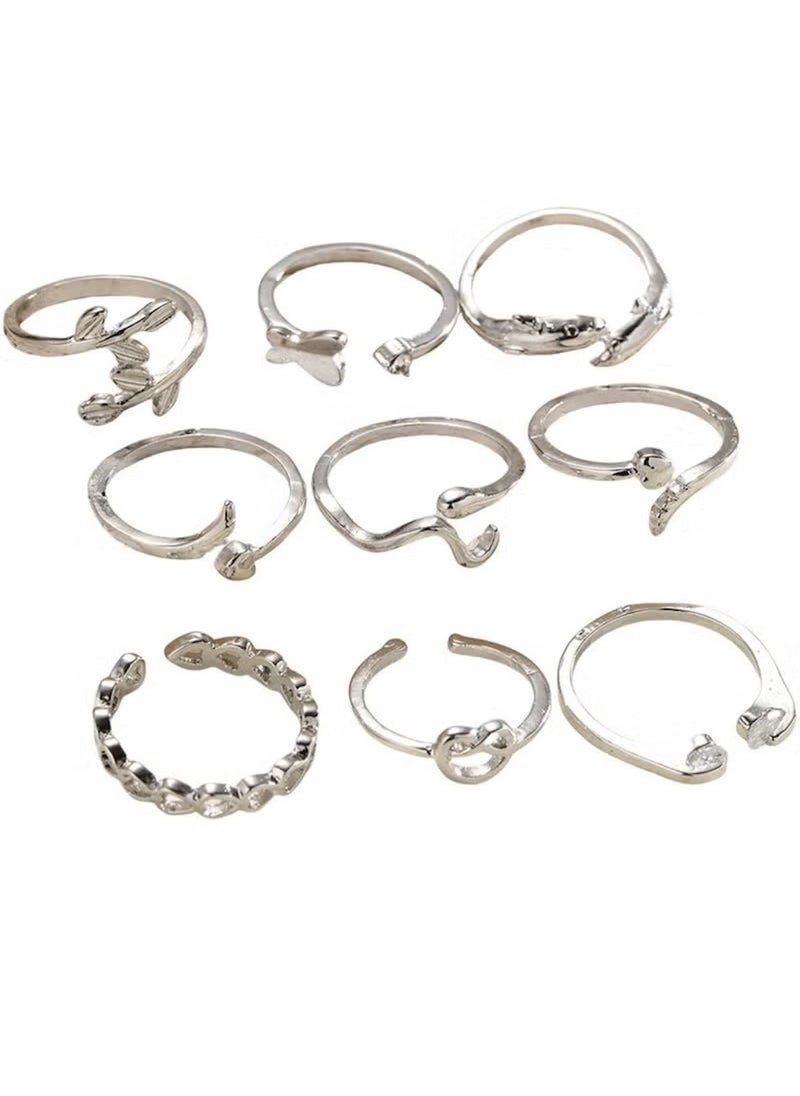 Huitich 9-Piece Silver-Tone Adjustable Toe Ring Set – Stylish Summer Foot Jewelry  - Image 1