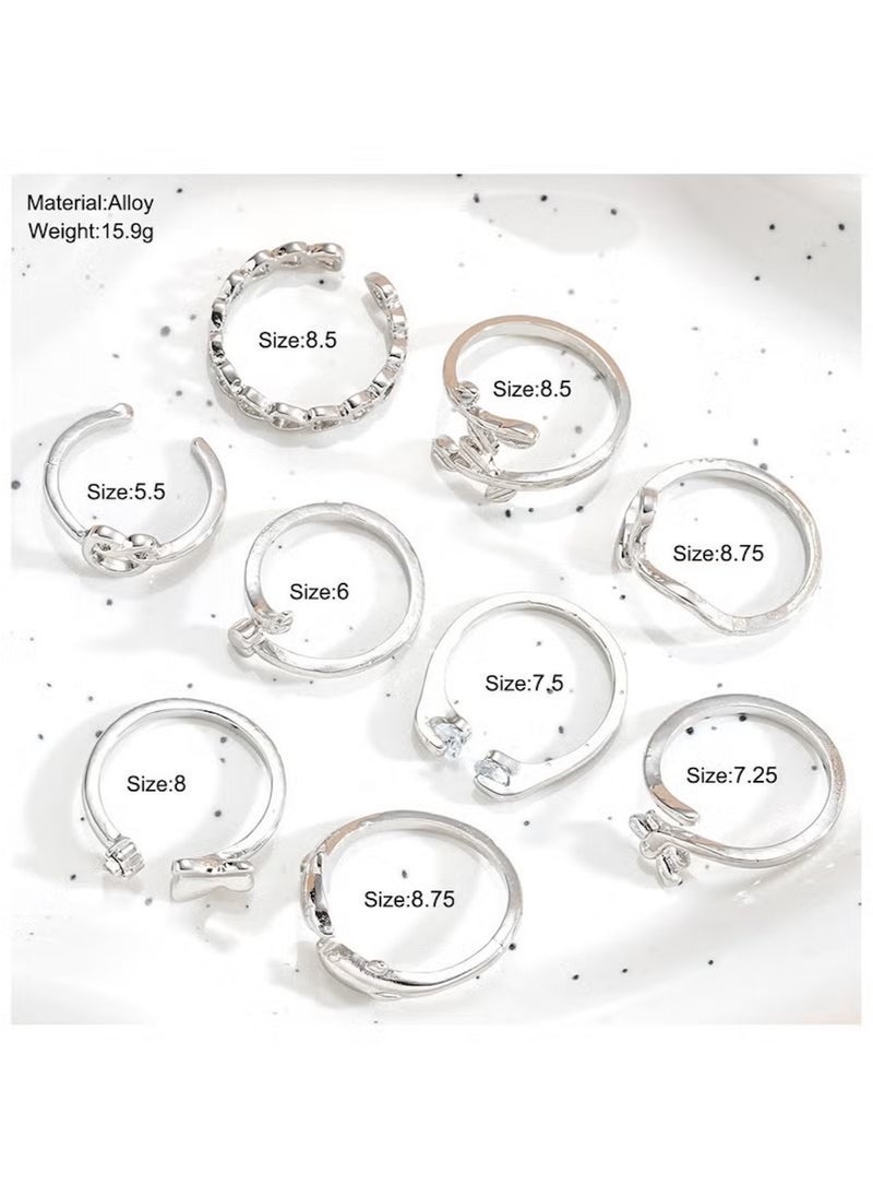 Huitich 9-Piece Silver-Tone Adjustable Toe Ring Set – Stylish Summer Foot Jewelry  - Image 4