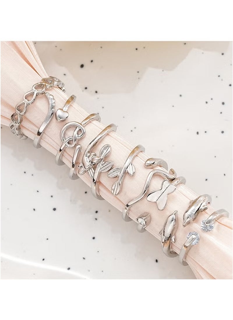 Huitich 9-Piece Silver-Tone Adjustable Toe Ring Set – Stylish Summer Foot Jewelry  - Image 3