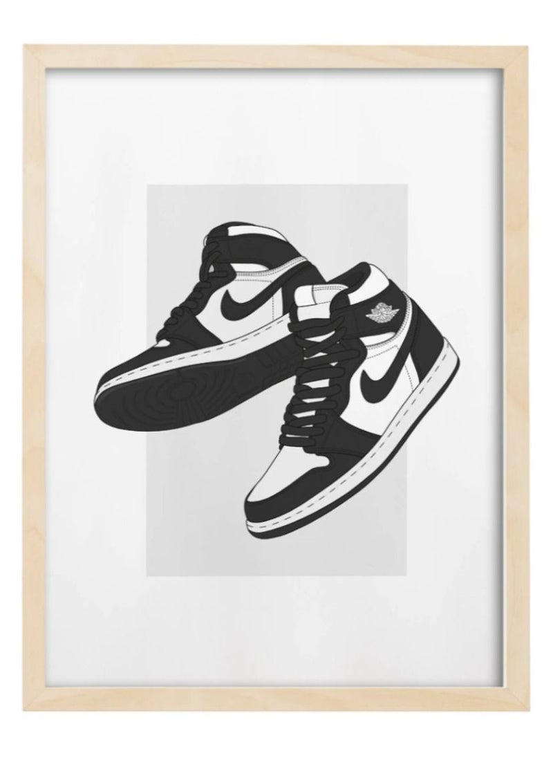 Boomah Accessories Nike Air Jordan 1 Black and White Sneaker Poster with Frame 30x40cm 