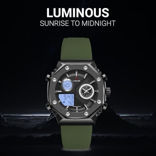 CARNAER Men’s Analog-Digital Chronograph Watch – Dual Display, Quartz Movement, Luminous Hands, Stopwatch, Zinc Alloy Case, Silicone Strap, Waterproof Sports Wristwatch for Boys (Green-Black) - Image 5