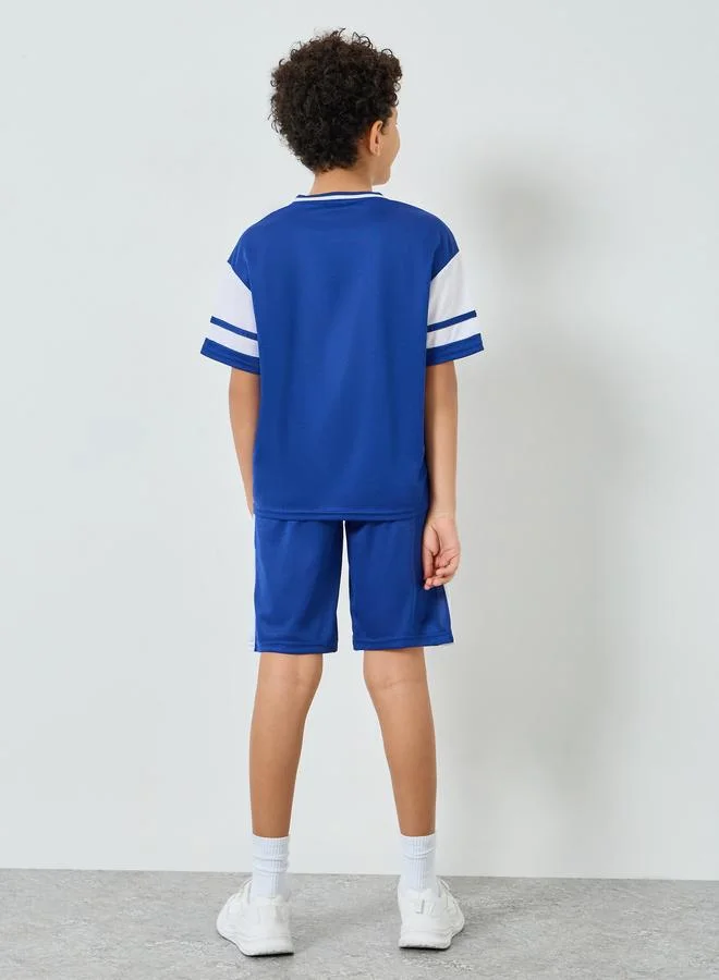 Styli Boys Navy Blue Football Graphic T-Shirt and Shorts Set