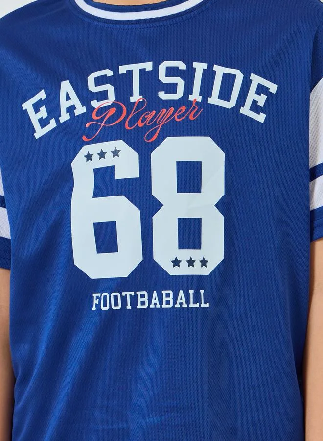 Styli Boys Navy Blue Football Graphic T-Shirt and Shorts Set