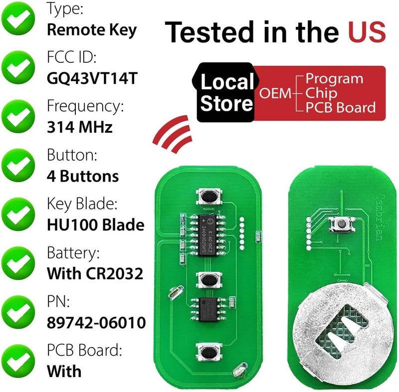 Keylessbest مفتاح سيارة عن بعد بدون مفتاح واقعي، نظام تحكم بدخول بدون مفتاح GQ43VT14T، تردد 314 ميغاهرتز، 4 أزرار، لاستبدال مفاتيح سيارات تويوتا كامري، سولارا، فايب، ماتريكس، سيينا، كورولا من طراز 1998 إلى 2008. - Image 3