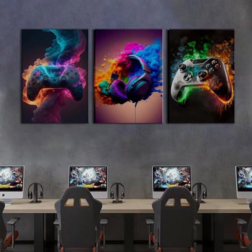 BGFCE Gaming Room Decor Canvas Wall Art Set of 3 - Cool Video Gaming Theme Wall Decor, Gamer Paintings Picture Print for Teen Boys Room 16x24 inch Framed - Image 5