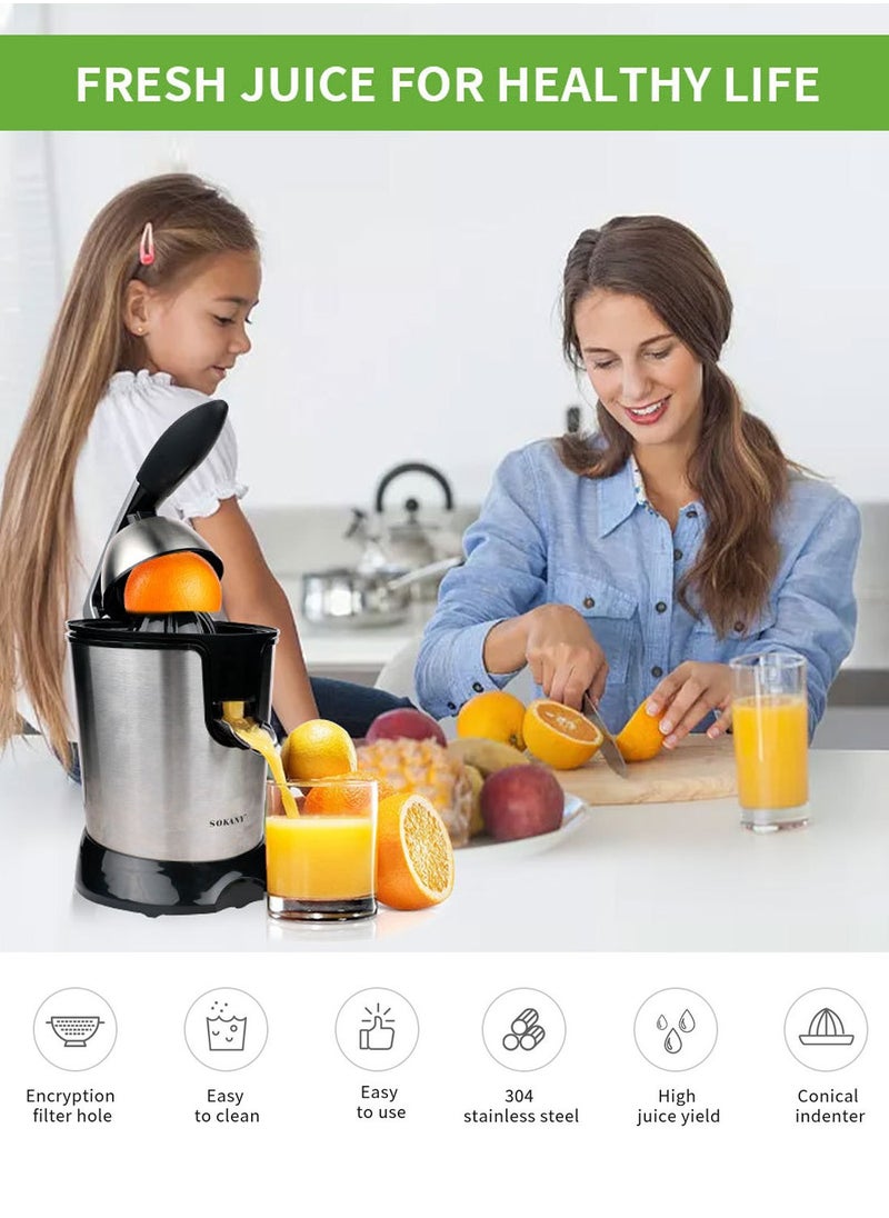 sokany - Electric Citrus Juicer 350W Stainless Steel Orange Juicer Freshly Pressed Fruit for Squeezes Oranges Lemons Lime Juices JE-651E Black - Image 1