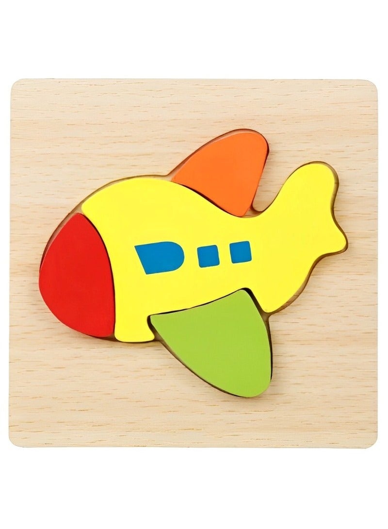Wooden 3D Jigsaw Puzzle Plane Colored Shape for Toddlers, Teacher Parents Early Learning Support Tools, Attractive Colors and Patterns, Montessori Motor and Sensory Skills Develop Toys, Ideal Gift - Image 1