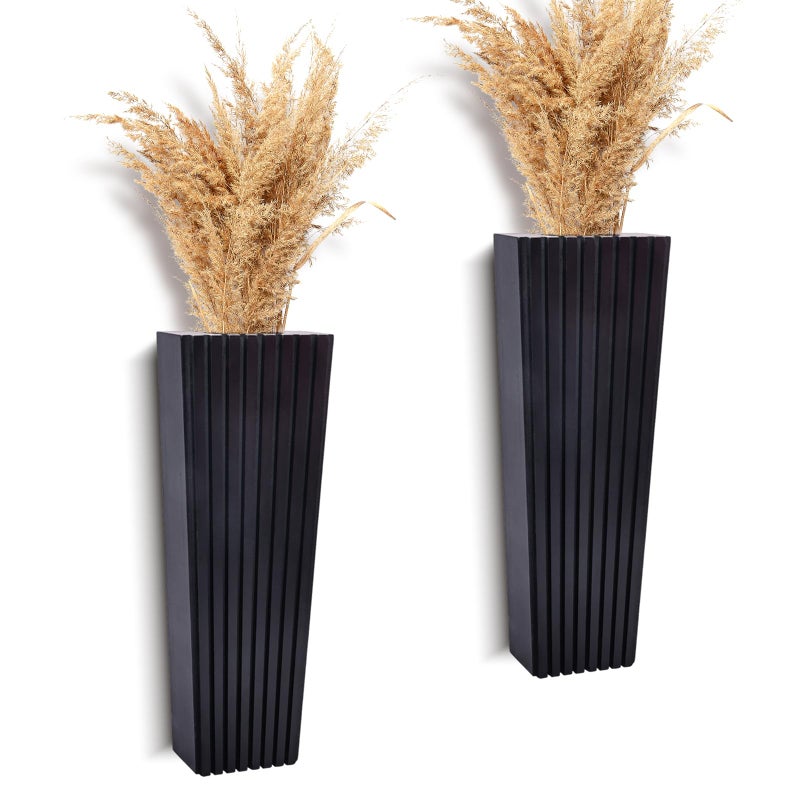 ZELURA 2PCS Wood Wall Planter for Indoor Plants, Wooden Hanging Planter for Dried Flowers and Artificial Greenery Plants,Wooden Pocket Vases,Modern Farmhouse Wood Wall Decor(Black) - Image 1