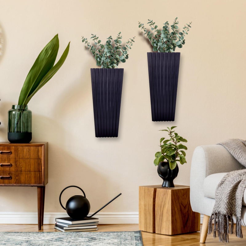 ZELURA 2PCS Wood Wall Planter for Indoor Plants, Wooden Hanging Planter for Dried Flowers and Artificial Greenery Plants,Wooden Pocket Vases,Modern Farmhouse Wood Wall Decor(Black) - Image 3