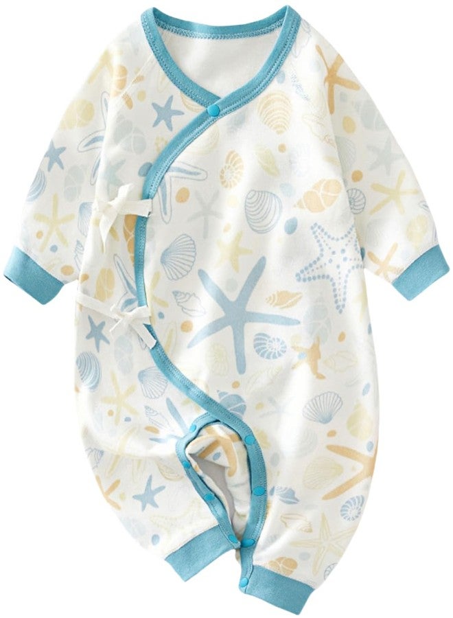 BINIDUCKLING Baby Kimono Side Tie Wrap Over Romper 3-6 Months Starfish - Image 1