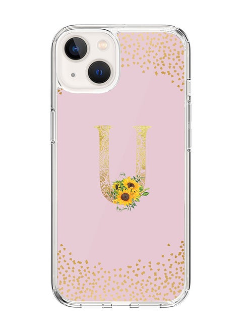 Classic Clear Case For iPhone 15 Plus, Hybrid Soft Case Thin Cover- Custom Monogram Initial Letter Mandala Floral Pattern Alphabet - U ( Pink)