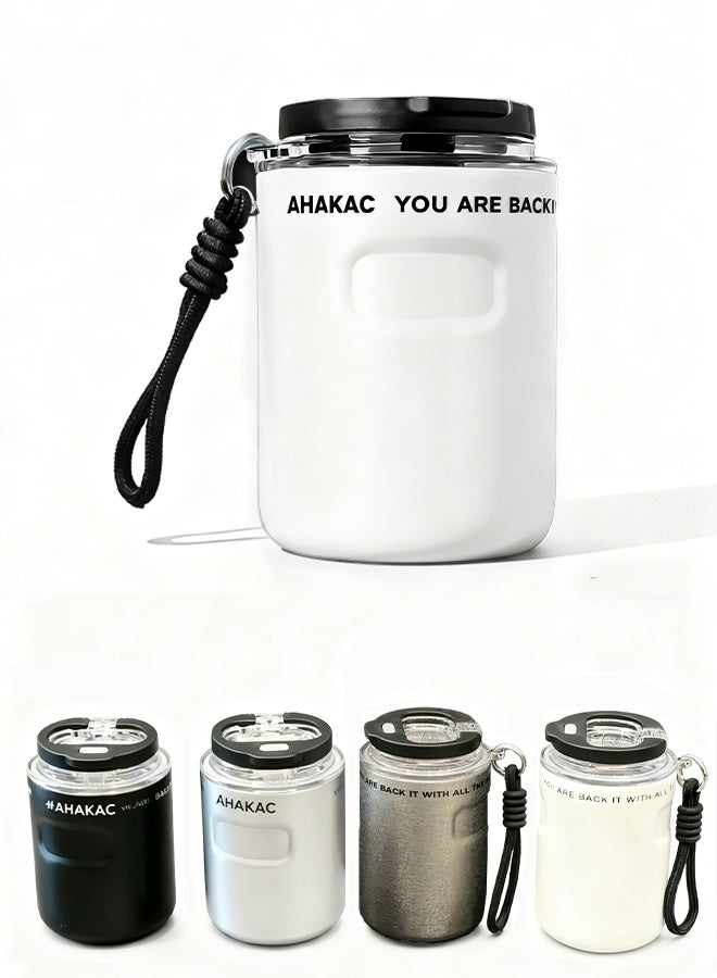 AHAKAC 316 Stainless Steel Coffee Mug - Double-Layer Insulation Cup - Double-Outlet Silicone Straw Water Cup 350ml - Image 1