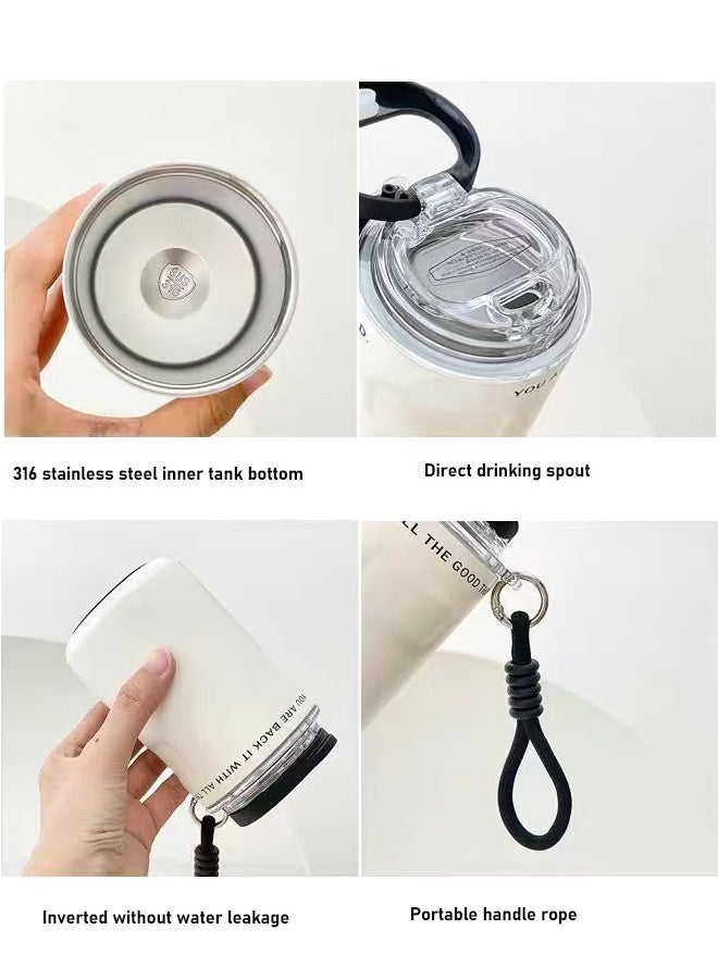 AHAKAC 316 Stainless Steel Coffee Mug - Double-Layer Insulation Cup - Double-Outlet Silicone Straw Water Cup 350ml - Image 3