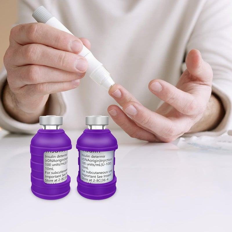 MEDMAX Insulin Via Bottle Protector Case for Diabetic Silicone Protective Sleeve Holder for Most 10ML Insulin Vials 2 Pack Short Purple - Image 5