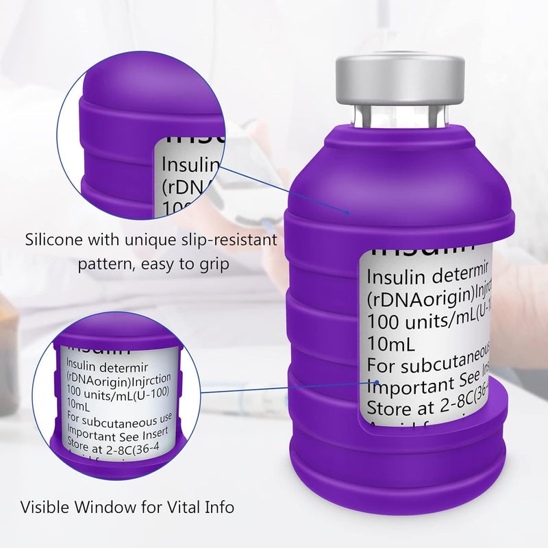 MEDMAX Insulin Via Bottle Protector Case for Diabetic Silicone Protective Sleeve Holder for Most 10ML Insulin Vials 2 Pack Short Purple - Image 3