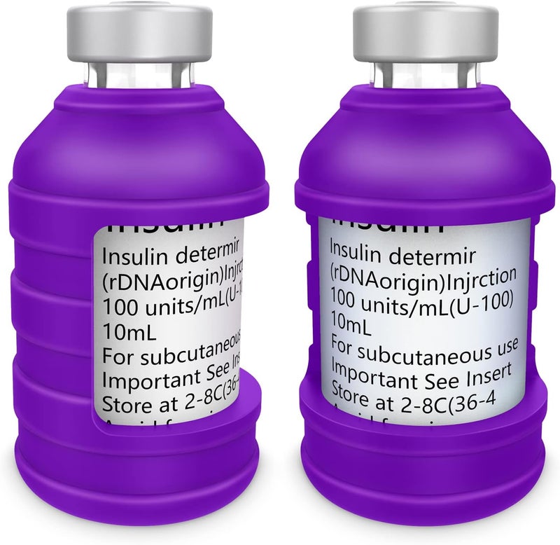 MEDMAX Insulin Via Bottle Protector Case for Diabetic Silicone Protective Sleeve Holder for Most 10ML Insulin Vials 2 Pack Short Purple - Image 1