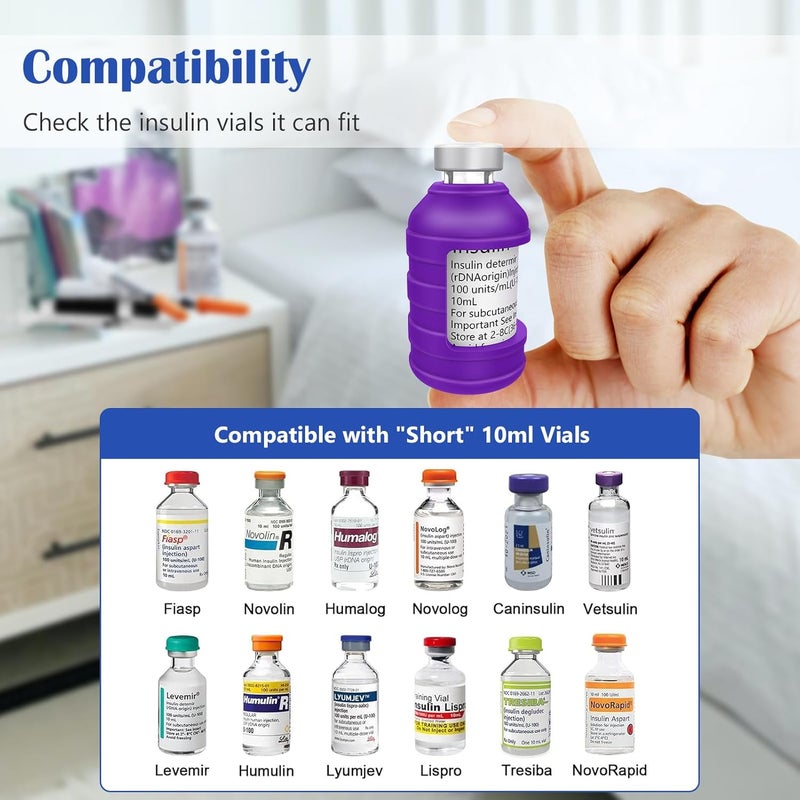 MEDMAX Insulin Via Bottle Protector Case for Diabetic Silicone Protective Sleeve Holder for Most 10ML Insulin Vials 2 Pack Short Purple - Image 2