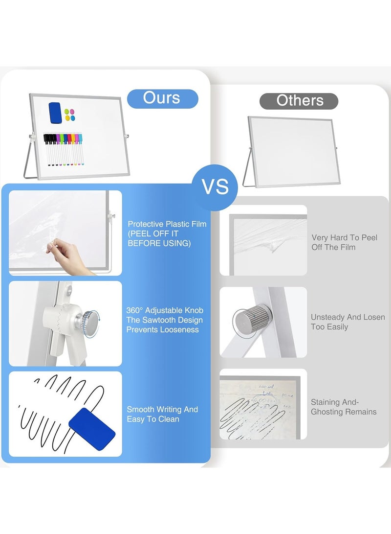 Generic Magnetic Desktop Whiteboard with Stand, 16'' x 12'' Double-Sided Dry Erase White Board, 10 Markers, 4 Magnets, 1 Eraser, Portable White Board Easel for Kids Drawing Desk School to Do List  - Image 5