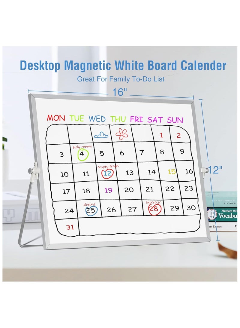 Generic Magnetic Desktop Whiteboard with Stand, 16'' x 12'' Double-Sided Dry Erase White Board, 10 Markers, 4 Magnets, 1 Eraser, Portable White Board Easel for Kids Drawing Desk School to Do List  - Image 3