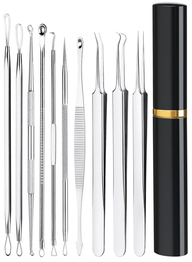 Baxrou Pimple Popper Tool Kit,10 Pcs Professional Blackhead Remover Comedones Extractor for Easy Removal for Pimples,Blackheads,Zit Removing, Facial and Nose, Acne Removal Kit with Metal Box (Silver) - Image 1