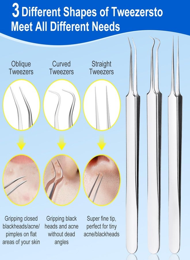 Baxrou Pimple Popper Tool Kit,10 Pcs Professional Blackhead Remover Comedones Extractor for Easy Removal for Pimples,Blackheads,Zit Removing, Facial and Nose, Acne Removal Kit with Metal Box (Silver) - Image 2