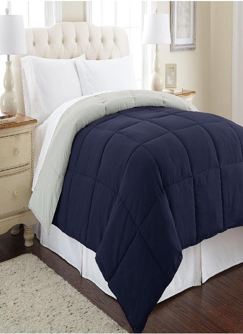 Modern Threads Down Alternative Microfiber Quilted Reversible Comforter & Duvet Insert - Soft, Comfortable Alternative to Goose Down - Bedding for All Seasons Eclipse/Silver Full/Queen