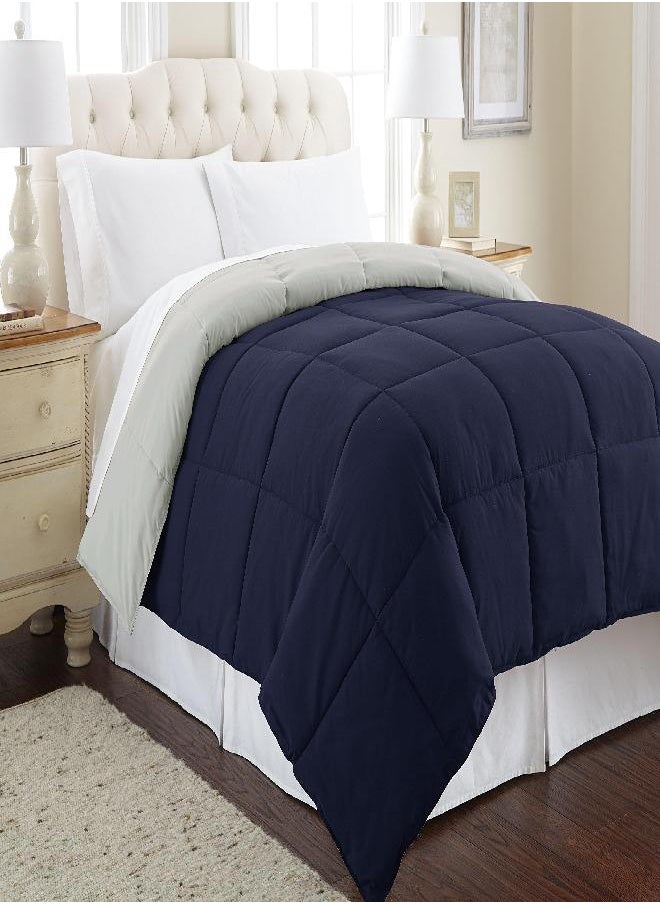 Modern Threads Modern Threads Down Alternative Microfiber Quilted Reversible Comforter & Duvet Insert - Soft, Comfortable Alternative to Goose Down - Bedding for All Seasons Eclipse/Silver Full/Queen  - Image 1